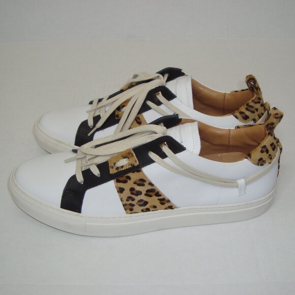 NEW! WOOLLIER Ty Young The Dreamer Italian Leather Men's Sneakers White Leopard